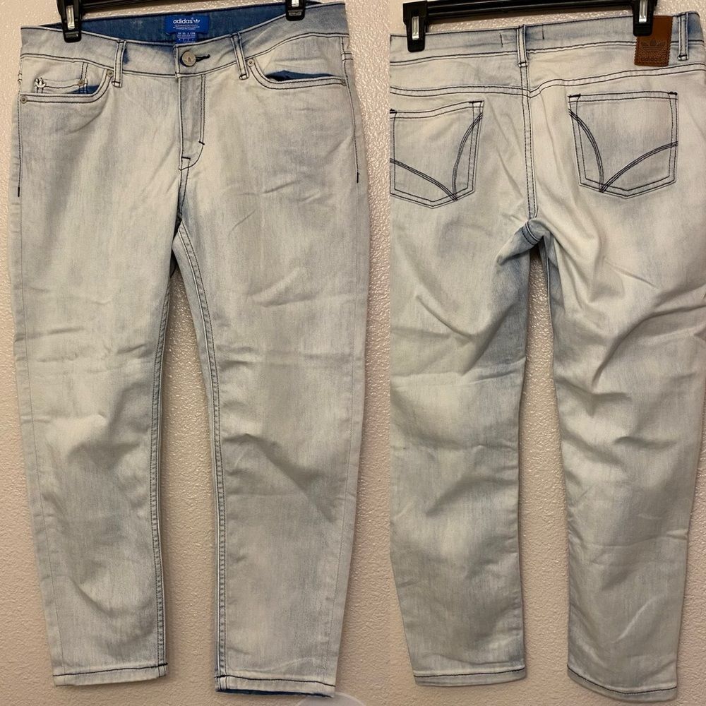 Adidas Orginals light wash bleached Y2K jeans straight crop low rise M 28x22